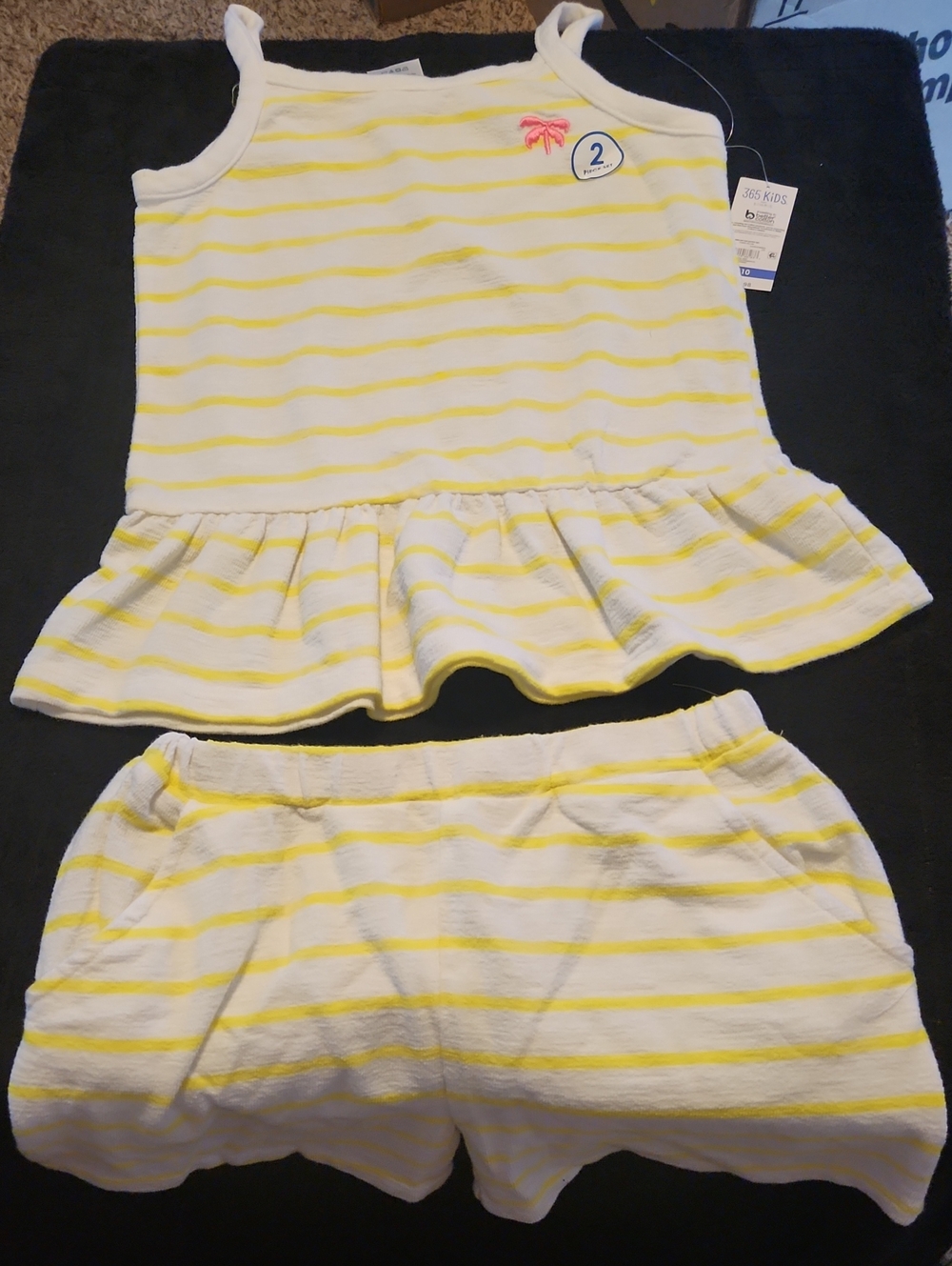 Girls White & Yellow Stripe Tank Top and Shorts Matching Set
